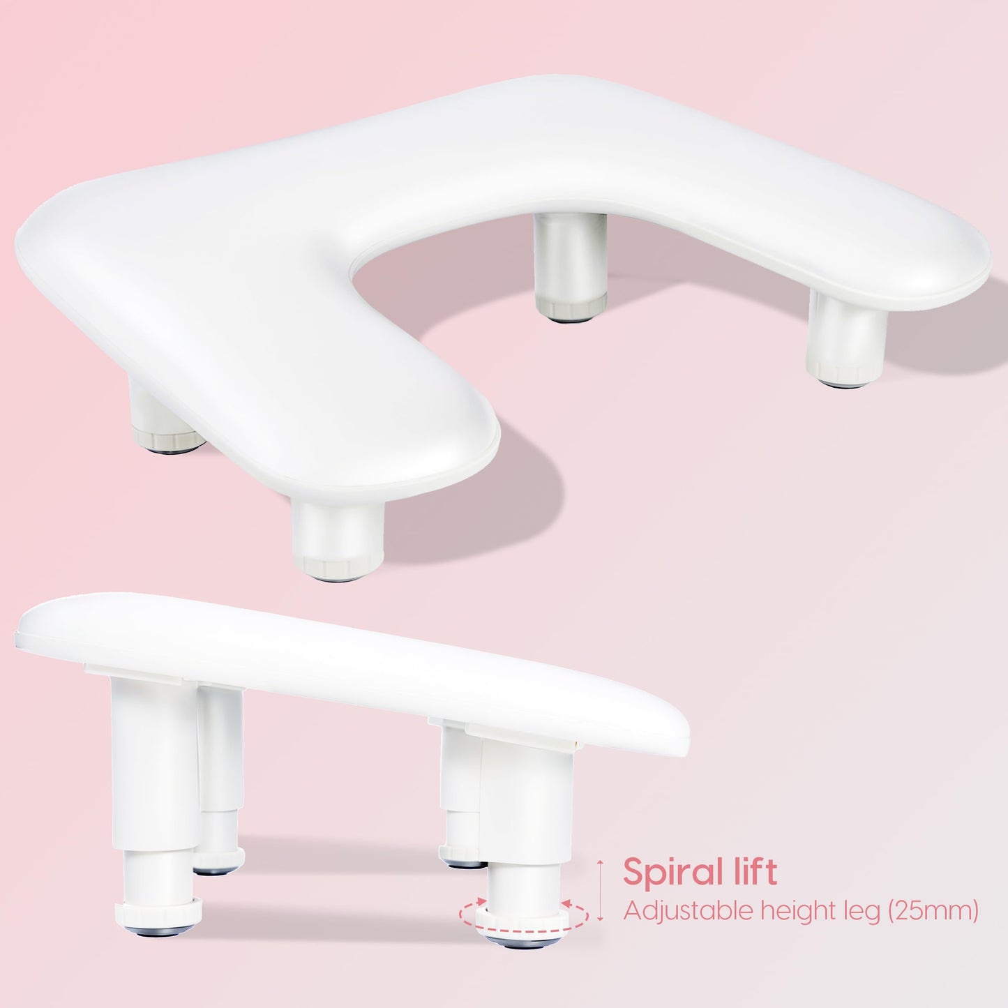Delanie U2 Height Adjustable Nail Arm Rest, Acetone Resistant PU Leather U-Shaped Nail Hand Rest for Nail Tech Manicure Salon Use, White