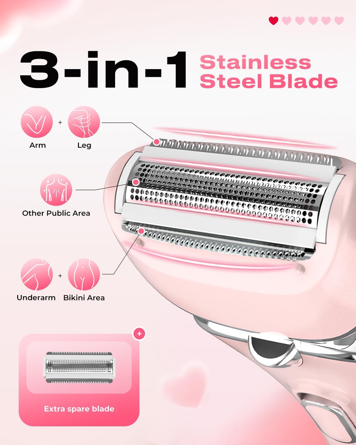 Skiennix Electric Razor for Women - Rechargeable Waterproof Shaver for Legs & Bikini | Extra Foil Blade Included