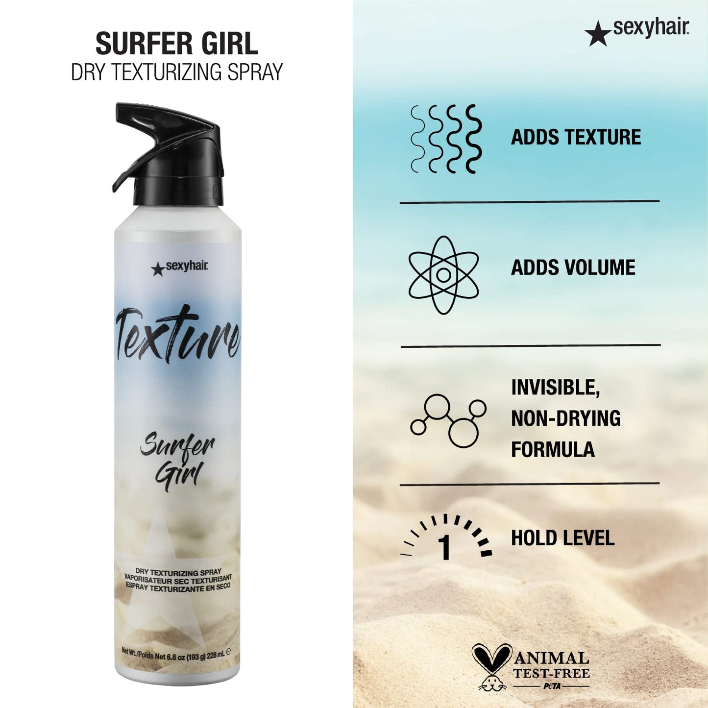 SexyHair Texture Surfer Girl Dry Texturizing Spray - Natural Shine & 24-Hour Humidity Resistance for All Hair Types