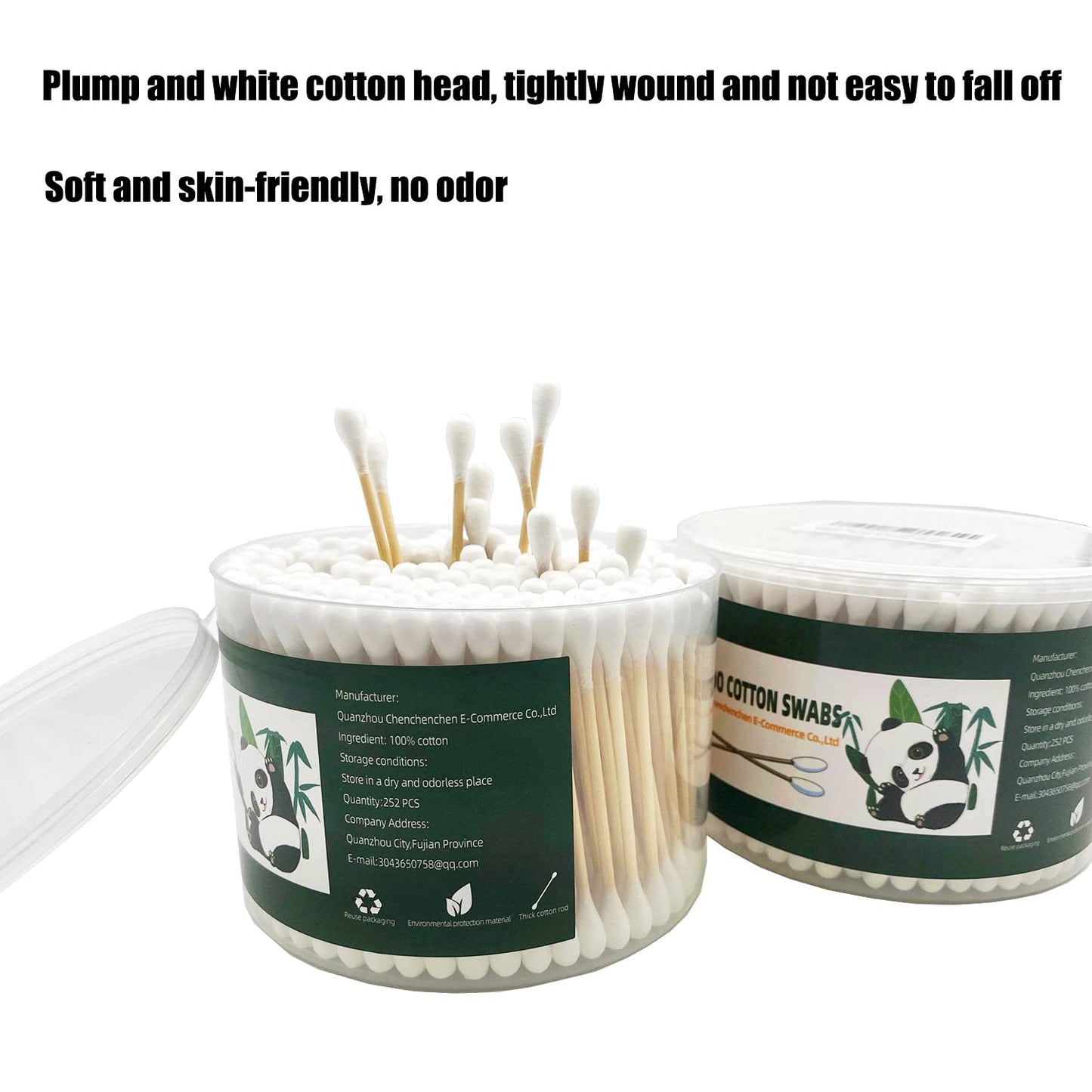 Skiennix XL Size Organic Bamboo Cotton Swabs - Extra Absorbent Biodegradable Double Tips