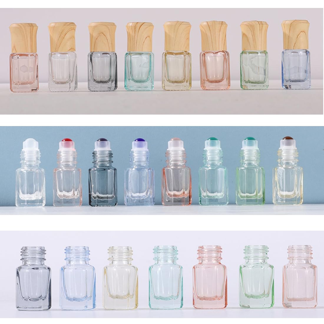 GBSTORE 8 Pcs Glass Essential Oil Roller Bottles, 3ml Travel Cosmetic Perfume Sample Containers Roll on Bottle,Refillable Colorful Sample Vials Empty Containers for Perfume,Lip Oil