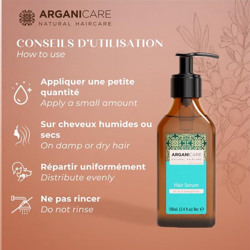 Arganicare Natural Argan Oil Serum with Jojoba Oil - Hair Growth Formula for Damaged Hair, Dry Scalp Treatment & Frizz Control - Vegan Shea Moisture Blend
