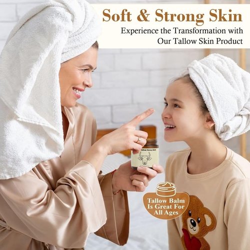Lopeie Beef Tallow for Skin - Organic Grass-Fed Whipped Moisturizer with Honey Balm | Hydrating Cream for Face & Body (4.23oz, Unscented)