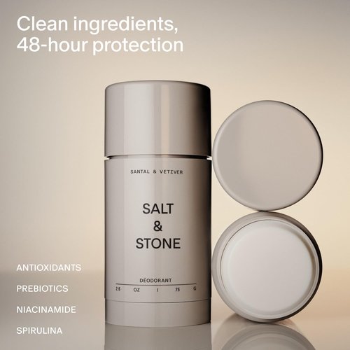 Salt & Stone Aluminum Free Deodorant - Extra Strength 48 Hour Protection for Men & Women | Santal & Vetiver Scent