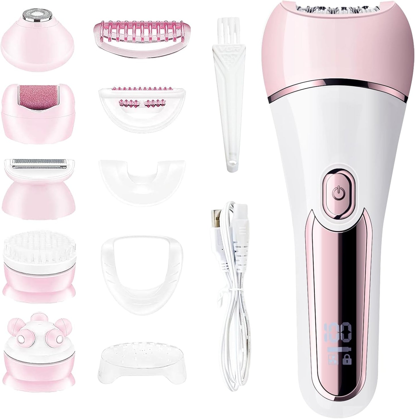 Skiennix Epilator for Women - 6-in-1 Hair Removal System with Shaver, Facial Brush & Waterproof Design (Pink)