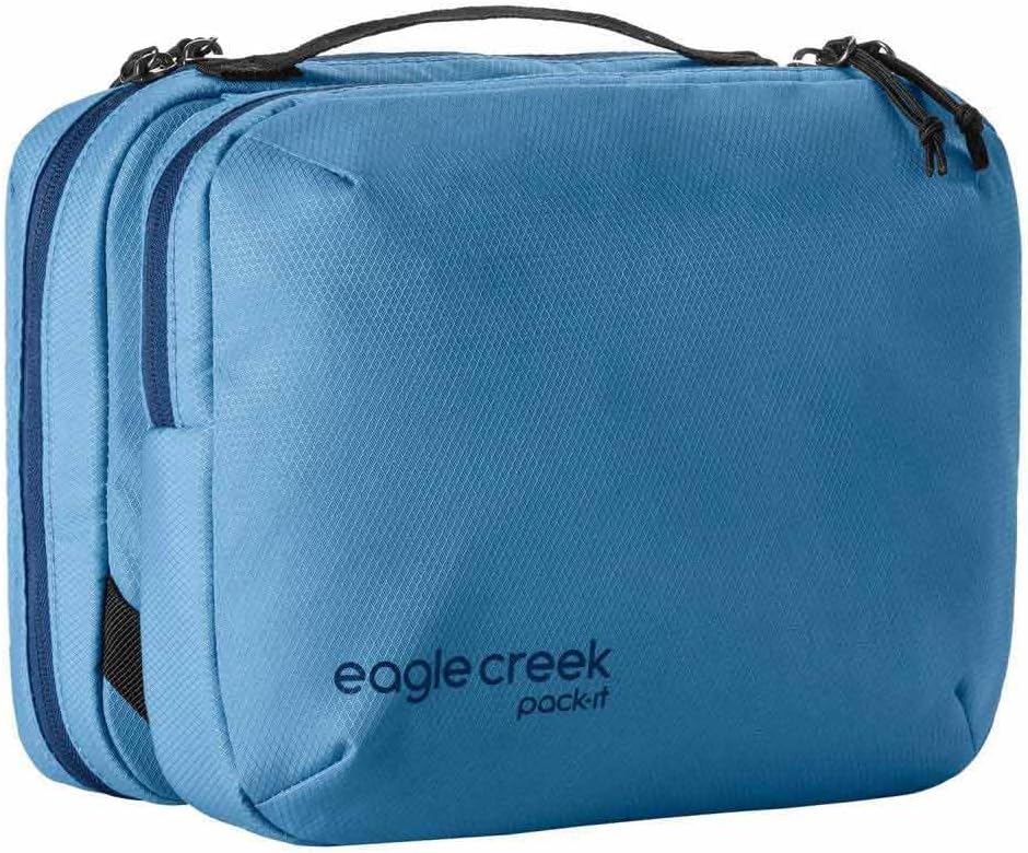 Eagle Creek Pack-It Trifold Toiletry Kit - Water-Resistant Dopp Organizer with Padded Interior & Large Compartments - Blue Dawn