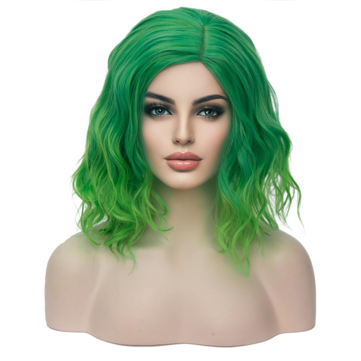 MAGQOO Green Wig Green Ombre Wig Green Bob Wig Green Wigs for Women Short Curly Wavy Green Wigs Synthetic St.Patrick's Day Wigs