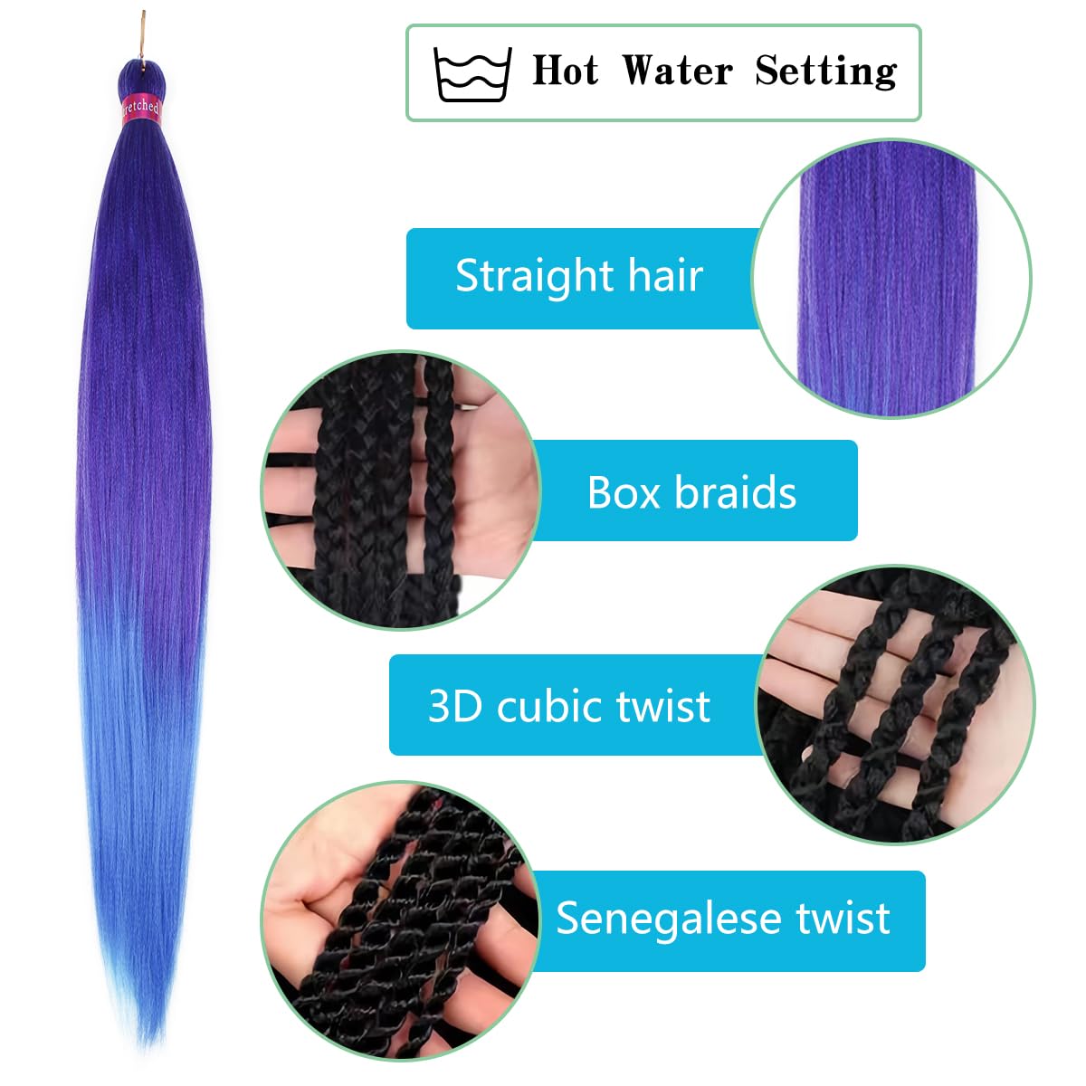 Ombre Pre Stretched Braiding Hair, 28''-3 packs Silky Color Blend Braid Hair Extensions, 100% Synthetic Crochet Hair Braids