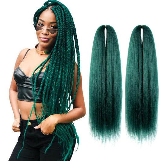 WUDAS Green Braiding Hair 14 Inch Short Pre Stretched Hair Straight Yaki Texture Synthetic Hair Extensions Softness, 2 Packs