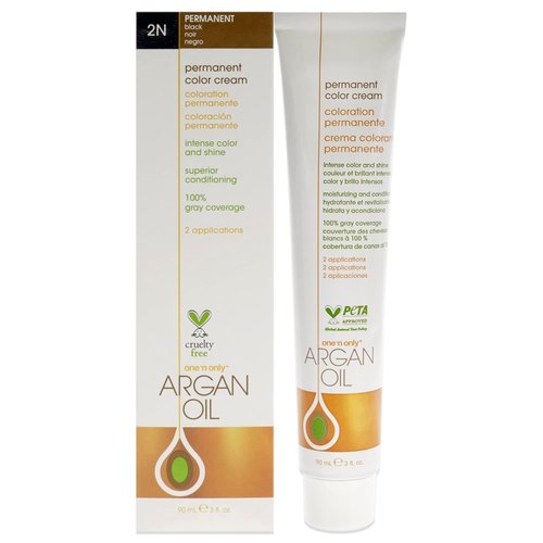 One N' Only Permanent Hair Color - Argan Oil Infused Dye for Rich Gray Coverage - 2N Black (3 oz)