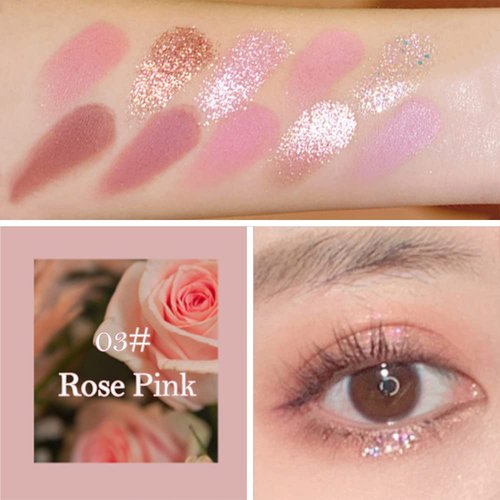 Erinde 10-Color Eyeshadow Palette - Ultra-Blendable Matte & Shimmer Shades | Pink Rose Palette with Brush