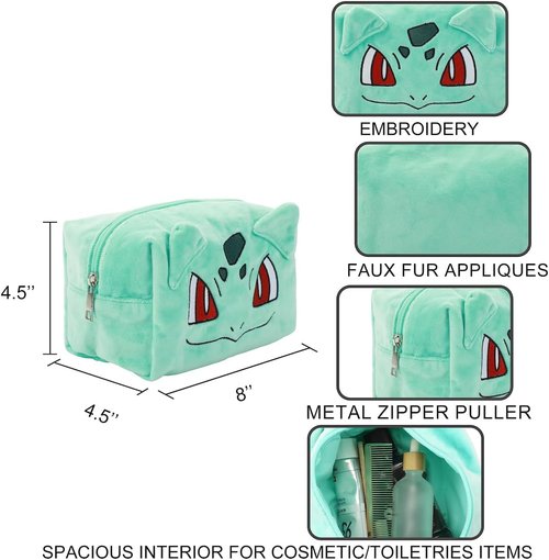 Bioworld Pokémon Bulbasaur Green Cosmetic Tote - Stylish 8" Toiletry Organizer