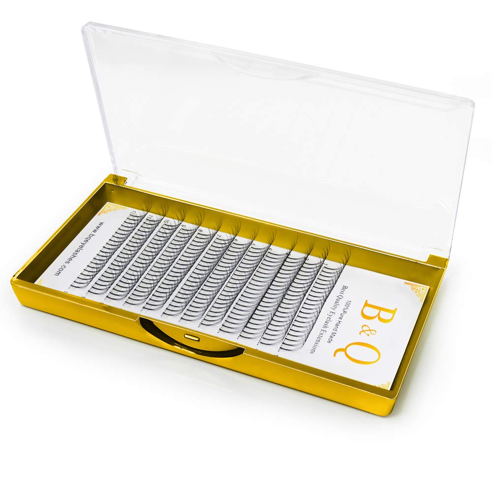 B&Qaugen 3D-C-0.10 Long Stem Premade Volume Eyelash Extensions, 15 mm, Cruelty Free, Individual