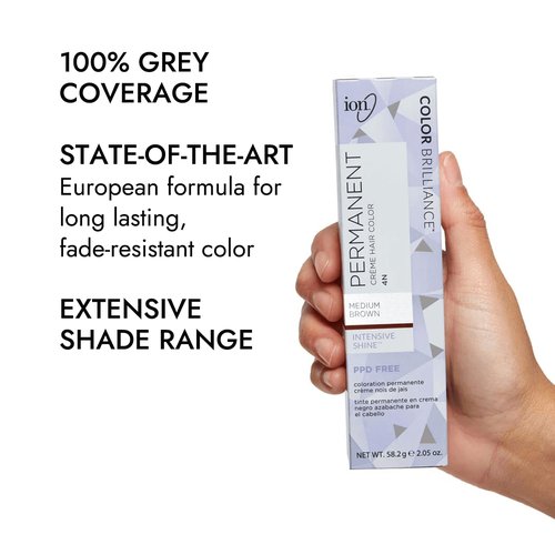Ion Permanent Creme Hair Color - 4N Medium Brown | Vegan, Cruelty-Free, 100% Gray Coverage, 2.05 oz
