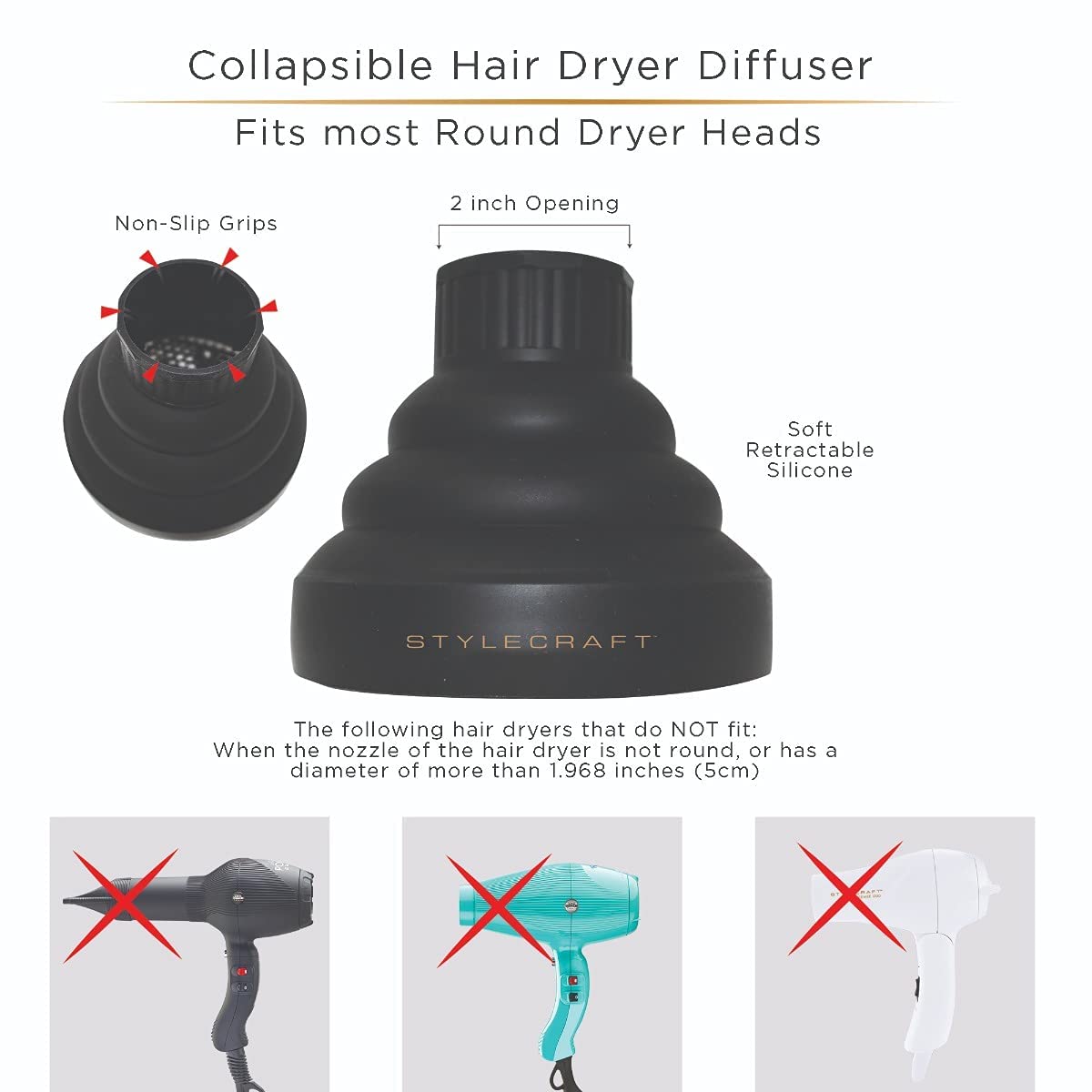 StyleCraft Professional Hair Dryer Diffuser - Universal Fit for Most Hair Dryers | Enhance Curl Definition