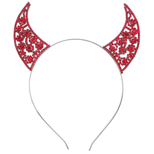 Rosemarie Collections Women's Spooky Fun Crystal Rhinestone Red Devil Horns Decorative Halloween Costume 1 Headband (Scroll)