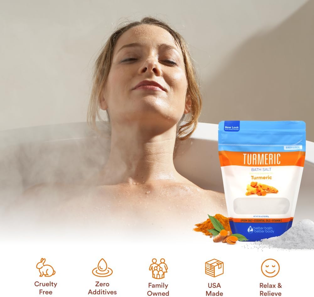 Turmeric Bath Salt by [Brand Name] - 32 Oz Epsom Salt with Essential Oils & Vitamin C | Natural Soak for Relief & Relaxation
