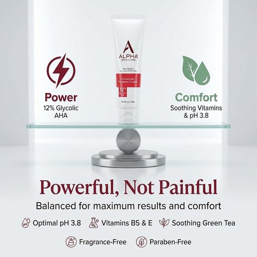 Alpha Skin Care Enhanced Renewal Cream - Anti-Aging 12% Glycolic AHA for Lines & Wrinkles | 2 Oz