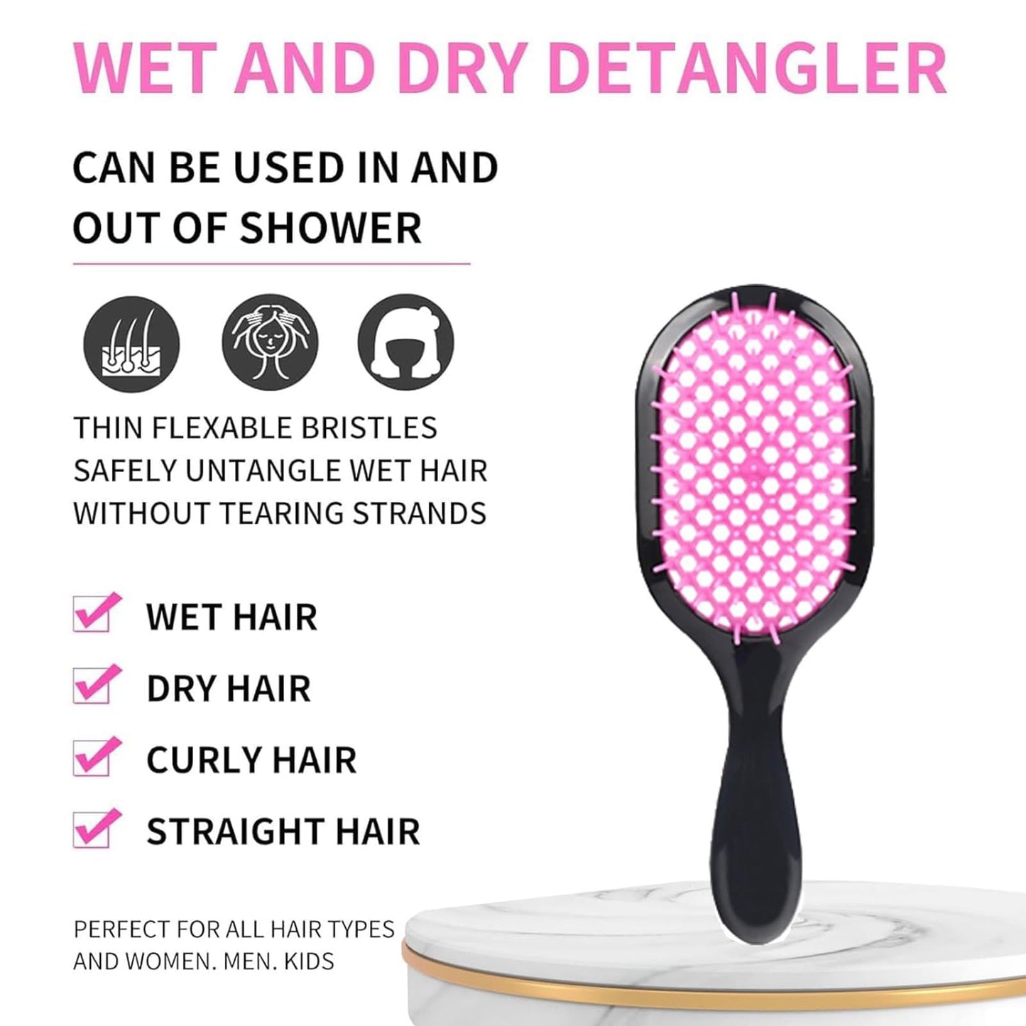 JIEREYAN Bautero Detangling Hair Brush, Wet & Dry Vented Detangling Hair Brush, Scalp Massage Brush Anti Static Hairbrush Brush for Curly Hair Wet and Dry, 1PC Hot Pink