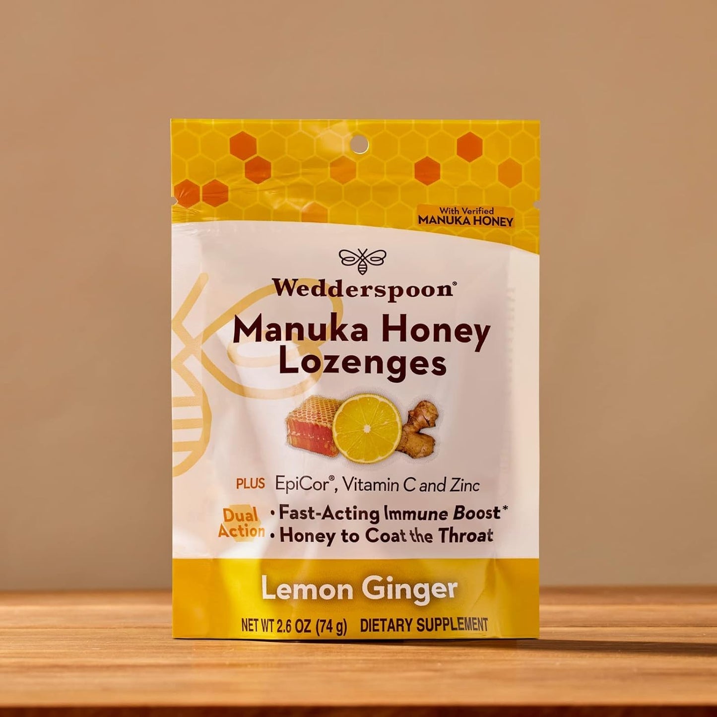 Wedderspoon Manuka Honey Lozenges - Lemon Ginger Flavor, 2.6 Oz | Boost Immunity Fast with Genuine New Zealand Honey