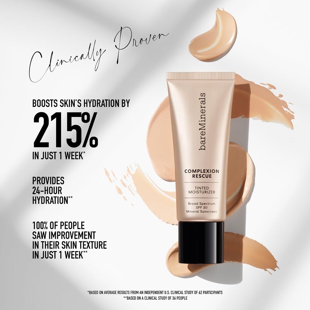 bareMinerals Complexion Rescue Tinted Moisturizer - Hydrating SPF 30 Mineral Sunscreen with Hyaluronic Acid | Sheer-to-Light Coverage