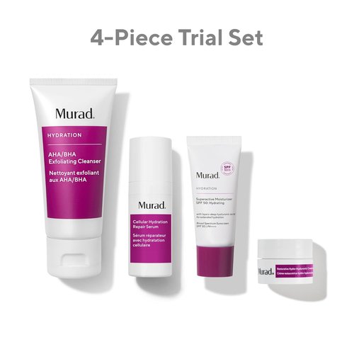 Murad Hydrate Trial Kit - Dewy Skin Essentials with AHA/BHA Cleanser, Hydration Serum & SPF 50 Moisturizer | Travel-Friendly Skincare Set