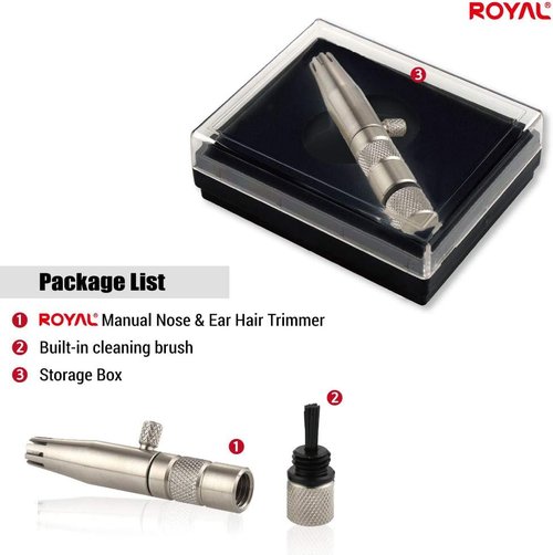 ROYAL [Made in Korea] Premium Manual Nose Hair Trimmer for Men Silver Bullet, Battery-Free, Stainless Steel Rotary Blade Grooming Tool, Waterproof, Safe & Painless with Patented Mechanism, ET-3