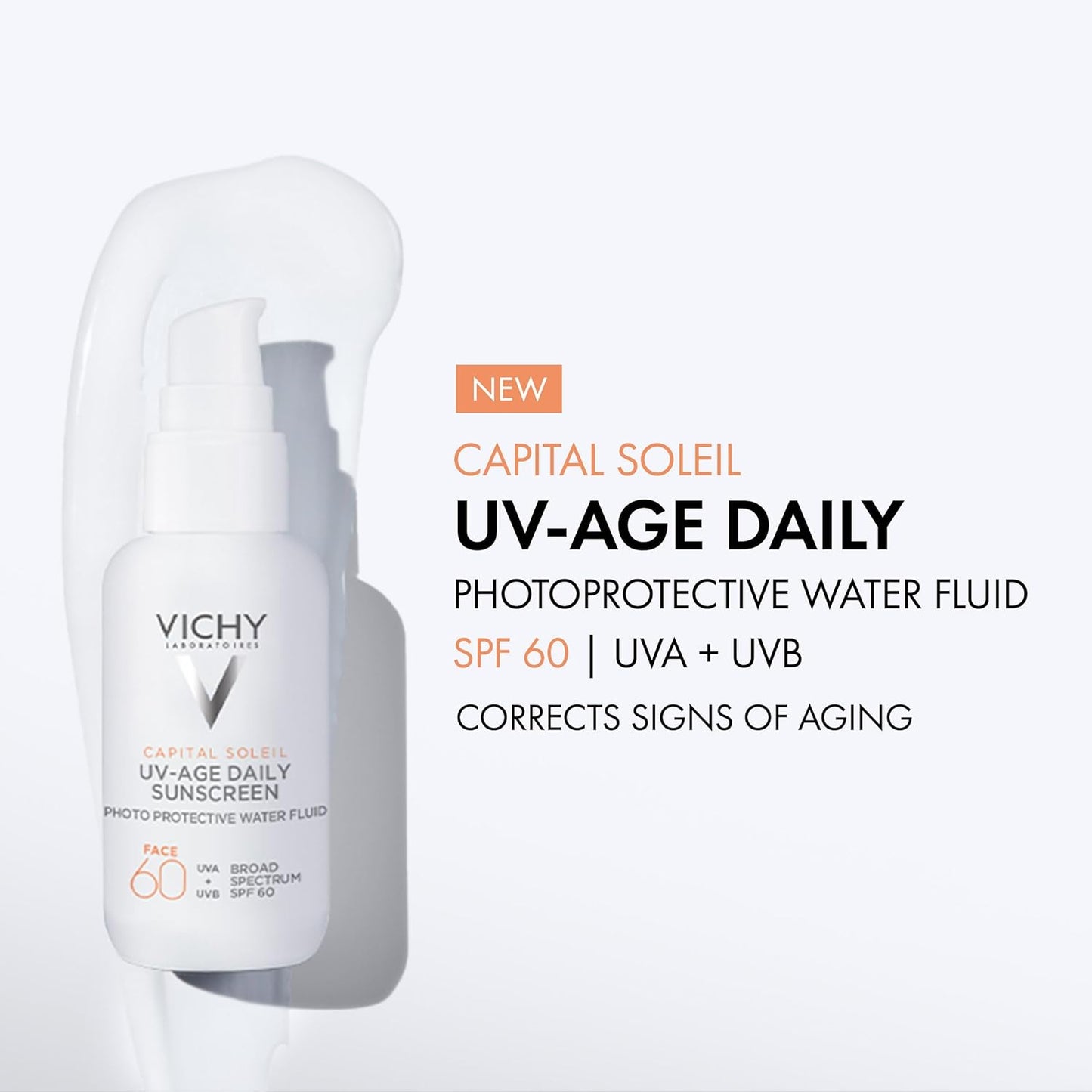 Vichy Capital Soleil UV-Age Daily SPF 60 - Anti-Aging Sunscreen with Hyaluronic Acid & Peptides | Broad Spectrum Protection