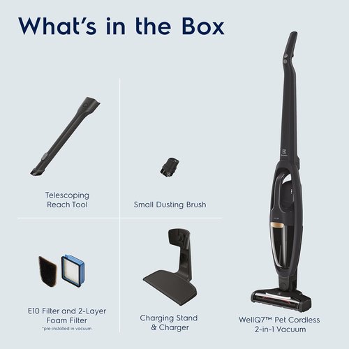Electrolux WellQ7 Cordless 2-in-1 Vacuum - High Suction Power & 5-Step Filtration | 50-Minute Run Time, Granite Gray