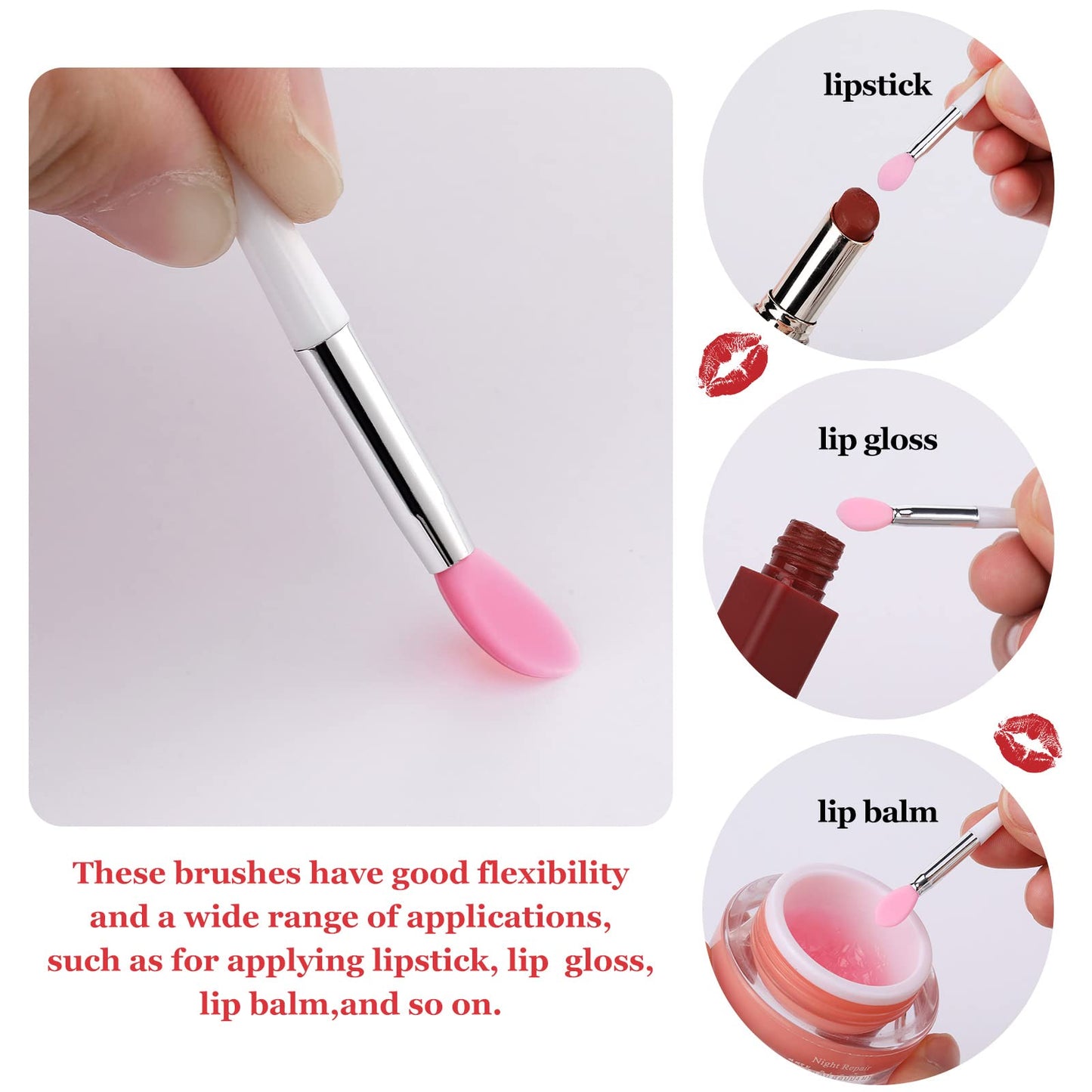 Newtay 20 Pcs Silicone Lip Brush Covers and Brushes for Lip Sticks, Gloss, Balm and Other Cream Makeup Products(Pink, Green)