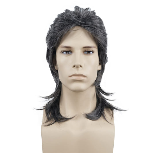 Aimole Mens Wig Retro 70s 80s Costumes Fancy Party Disco Rocker Punk Halloween (Black Sliver)