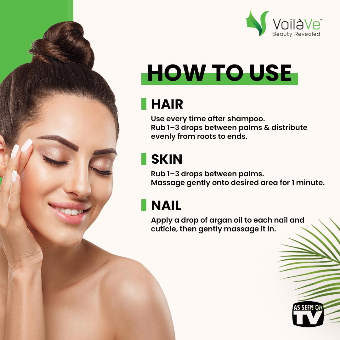 VoilaVe Organic Moroccan Argan Oil - Anti-Aging Face Moisturizer & Hair Growth | 4 fl oz, Cold Pressed, Rich in Vitamin E