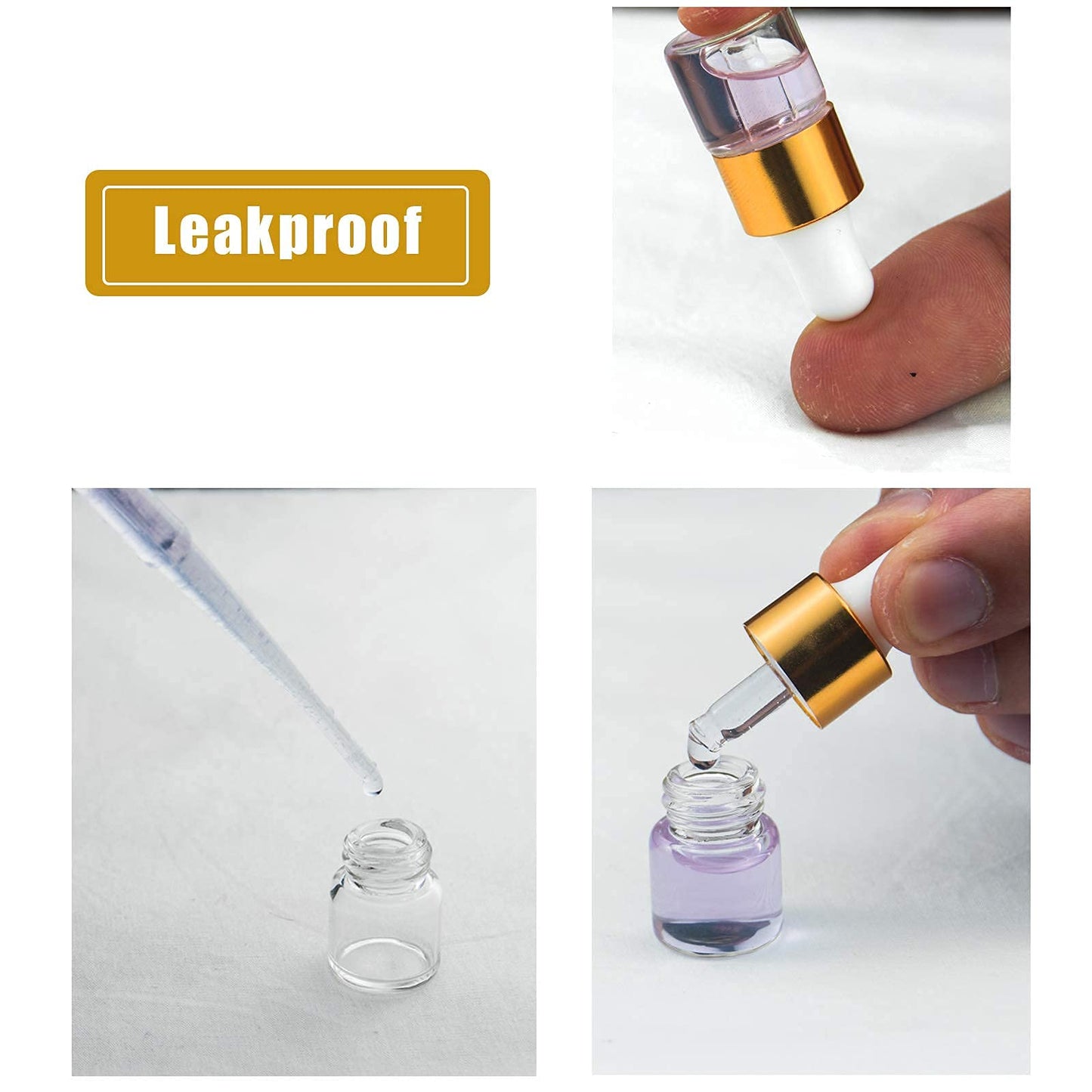 Easeen 50 Pcs Mini Dropper Bottles, 1ml Clear with 2 Pcs Plastic Droppers for Traveling Essential Oils DIY Cosmetic Liquid Sample Perfume