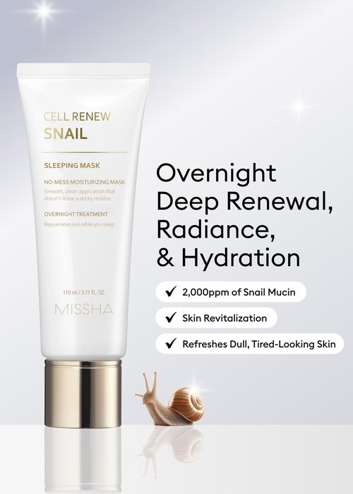MISSHA Cell Renew Snail Sleeping Mask, 3.71 Fl oz I Korean Overnight Face Mask with Snail Slime Extract for Acne Scars, Wrinkles, Redness & Dull Skin