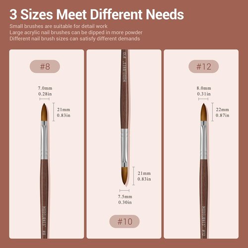 MODELONES Acrylic Nail Brush - 100% Pure Kolinsky Bristles | Sturdy Wooden Handle, Size 8
