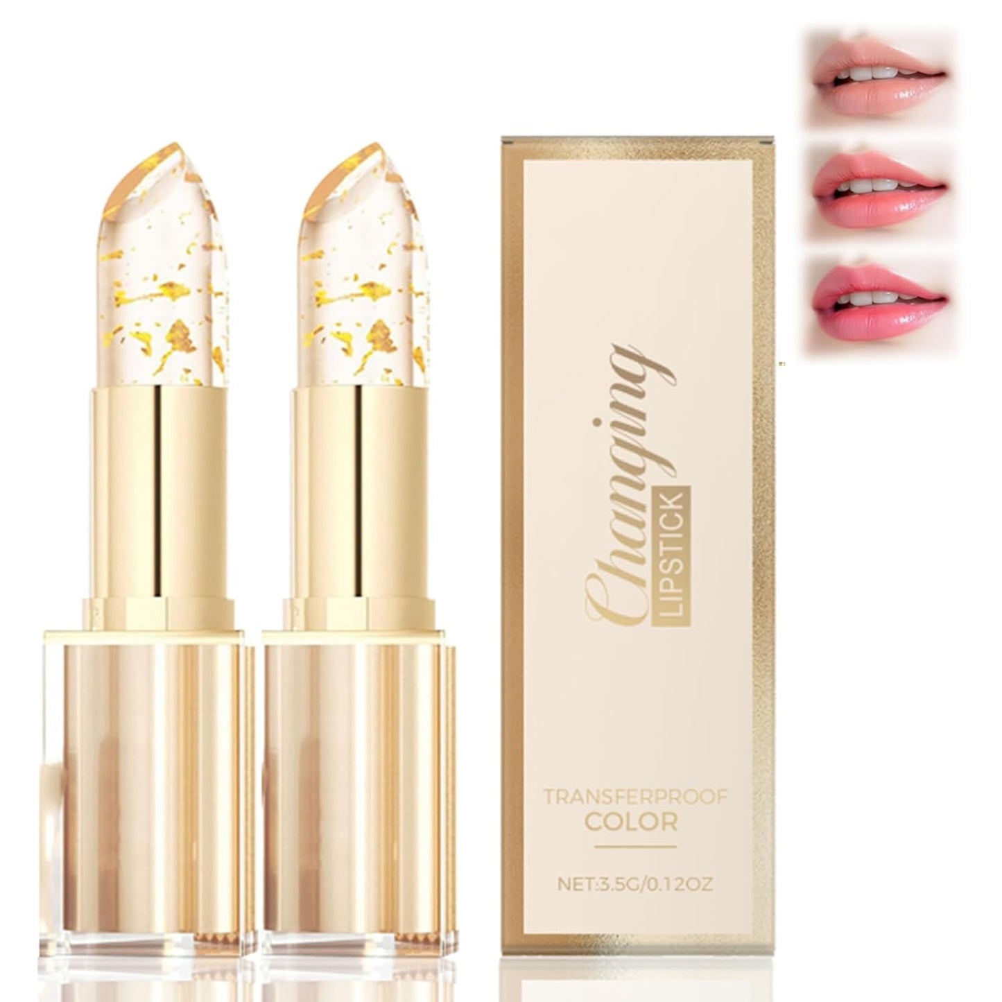 Transferproof Color Changing Lipstick for Women, Gold Crystal PH Lipstick Color Changing, Clear Lip stick That Changes Color (1PCS)