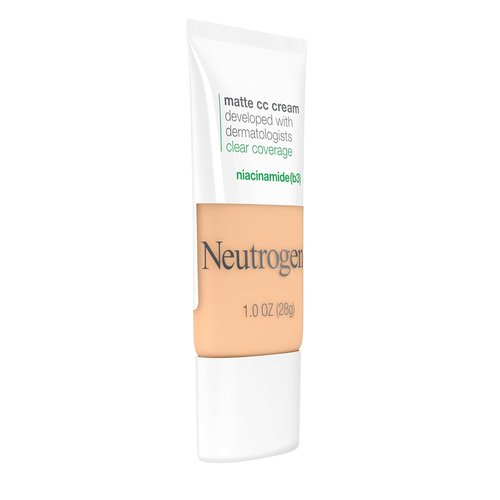Neutrogena Clear Coverage CC Cream - Flawless Matte Full-Coverage Makeup with Niacinamide, Porcelain, 1 oz