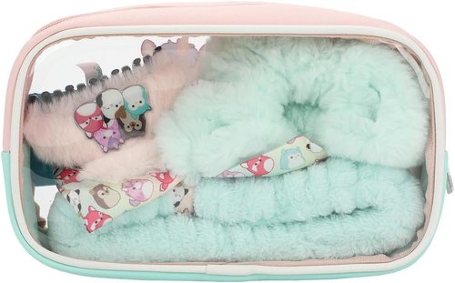 Bioworld Squishmallows Treat Yourself 4-Piece Accessory Care Kit Clear Character Design Cosmetic Storage Travel Bag Gift Set