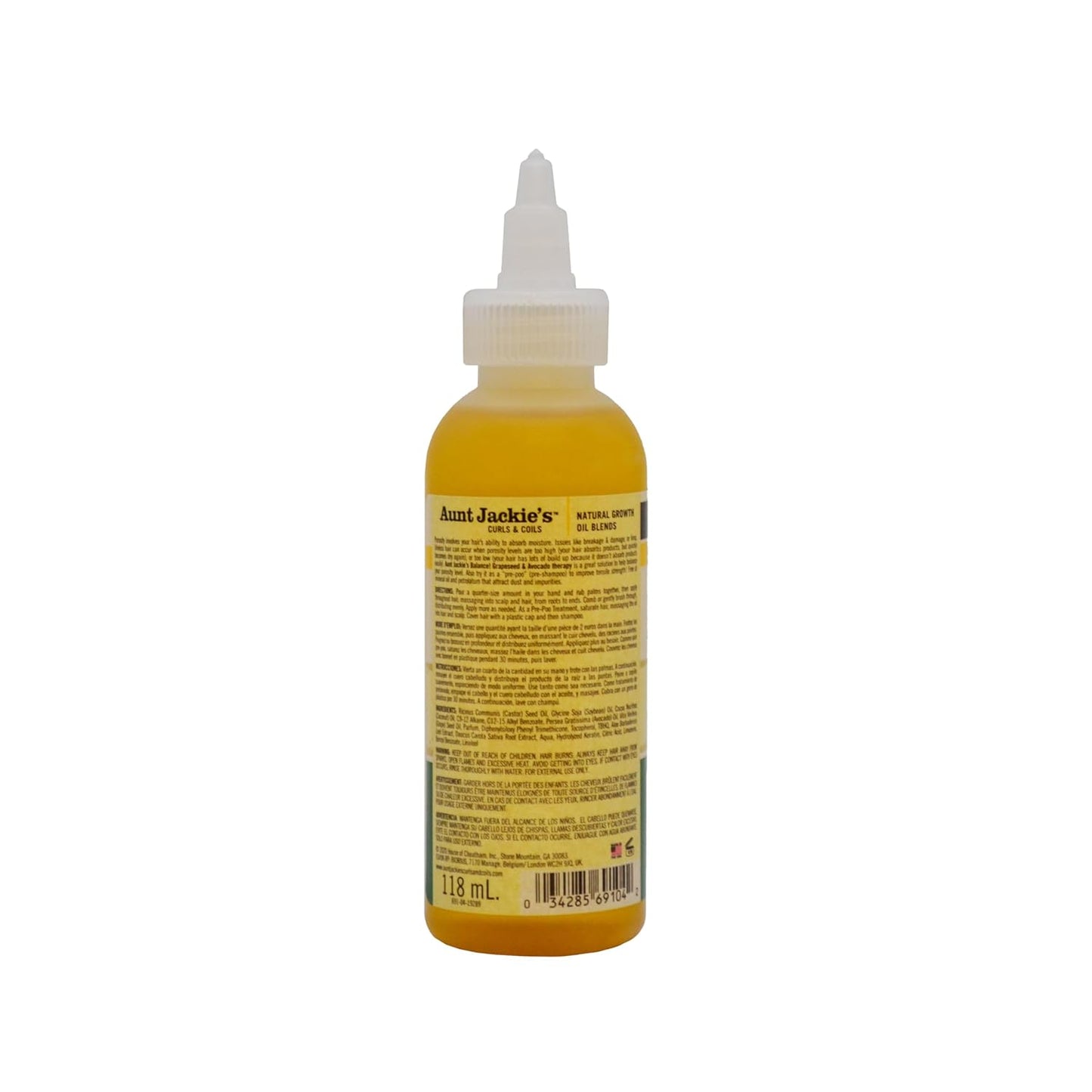 Aunt Jackie's Natural Growth Oil - Grapeseed & Avocado Pre-Shampoo Treatment, 4 oz | Enhances Moisture & Porosity