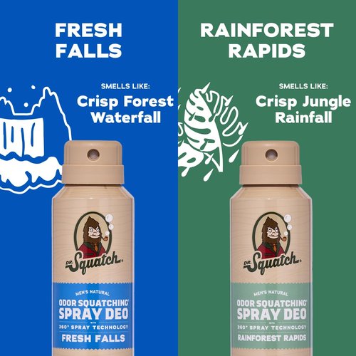 Dr. Squatch Natural Men's Deodorant - Quick-Dry, Aluminum-Free, Dermatologist-Tested | Fresh Falls & Rainforest Rapids, 4oz (2-Pack)