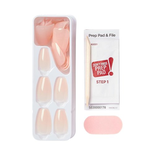 KISS imPRESS No Glue Mani Press-On Nails - 'Serendipity' Pink Coffin Shape, Medium Size, 30 Nails Included