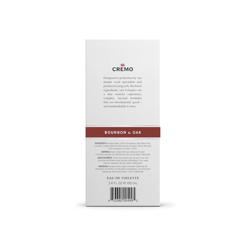 Cremo Cologne For Men - Bourbon & Oak Fragrance Spray, Sophisticated Distiller's Blend, 3.4 Fl Oz