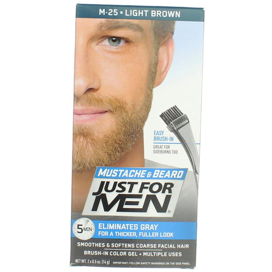 JUST FOR MEN Brush-In Color Gel, Mustache & Beard M-25 Light Brown 1 Each (Pack of 6)