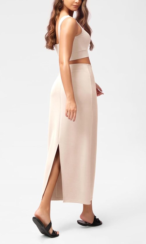 ODODOS Maxi Skirt for Women - Soft Modal Fabric with Back Slit | High Waist Casual Long Pencil Skirt