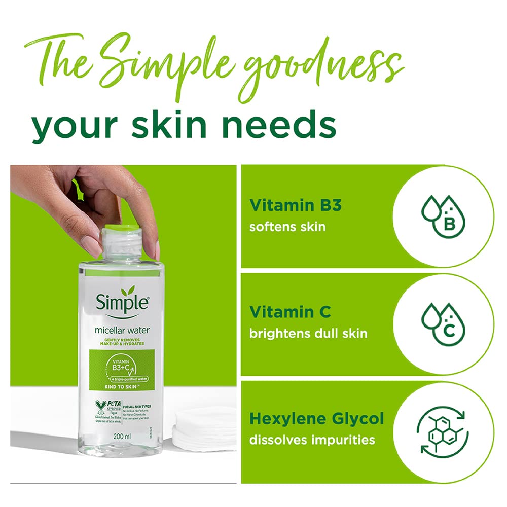 Simple Kind To Skin Micellar Cleansing Water - Gentle Makeup Remover | 200ml