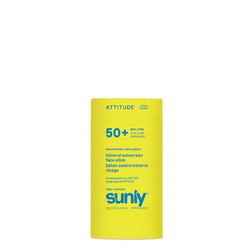 ATTITUDE Kids Mineral Sunscreen Face Stick - SPF 50, Broad Spectrum Zinc Oxide, EWG Verified | 0.53 oz, Vegan, Unscented