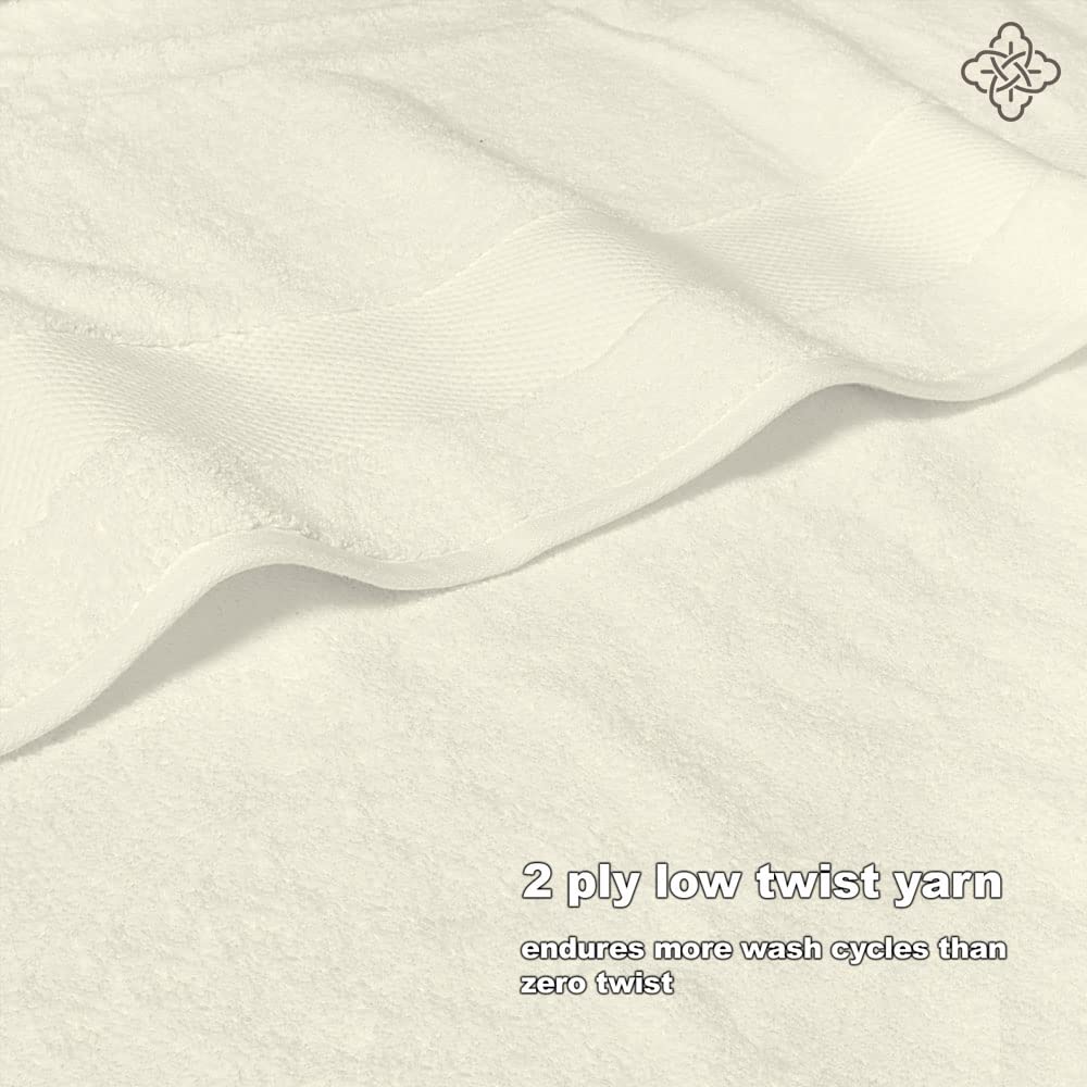 BIOWEAVES 100% Organic Cotton 700 GSM Plush 6-Piece Towel Set GOTS Certified, 2 Bath Towels, 2 Hand Towels & 2 Washcloths - Ivory