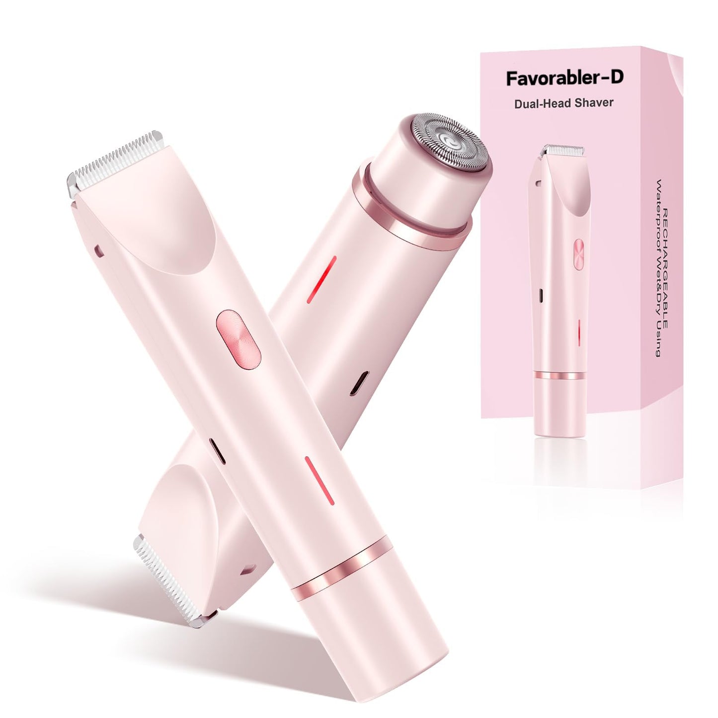 Favorabler-D 2-in-1 Women's Shaver and Trimmer - Waterproof, Rechargeable Razor for Intimate and Personal Grooming, Including Eyebrows and Nose