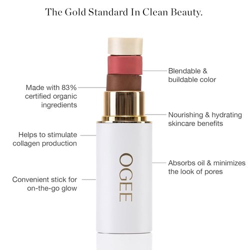 Ogee Sculpted Face Stick - Radiant Cocoa Organic Bronzer & Contour Makeup | Multi-Use 0.35 oz
