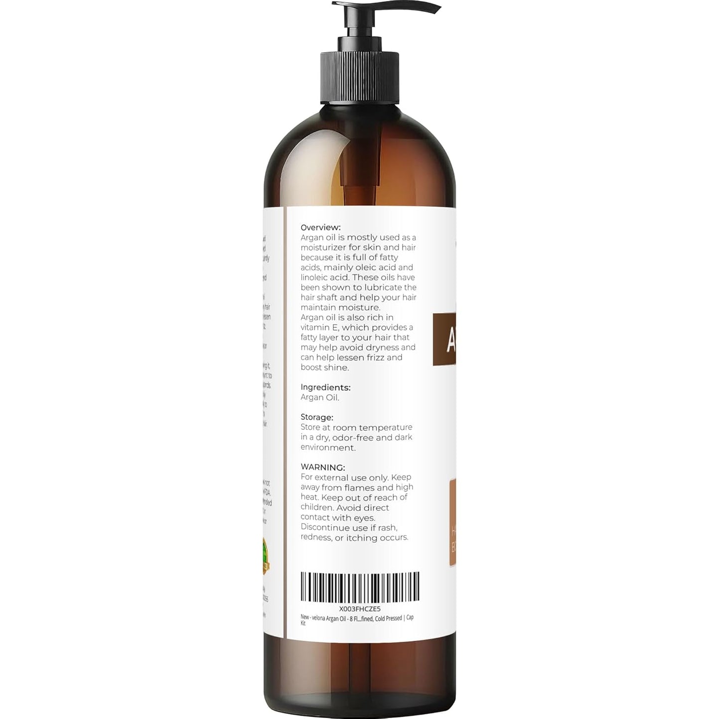 Velona Argan Oil - 100% Pure & Natural 8 Fl Oz | Unrefined Cold Pressed | Skin, Body & Face Care
